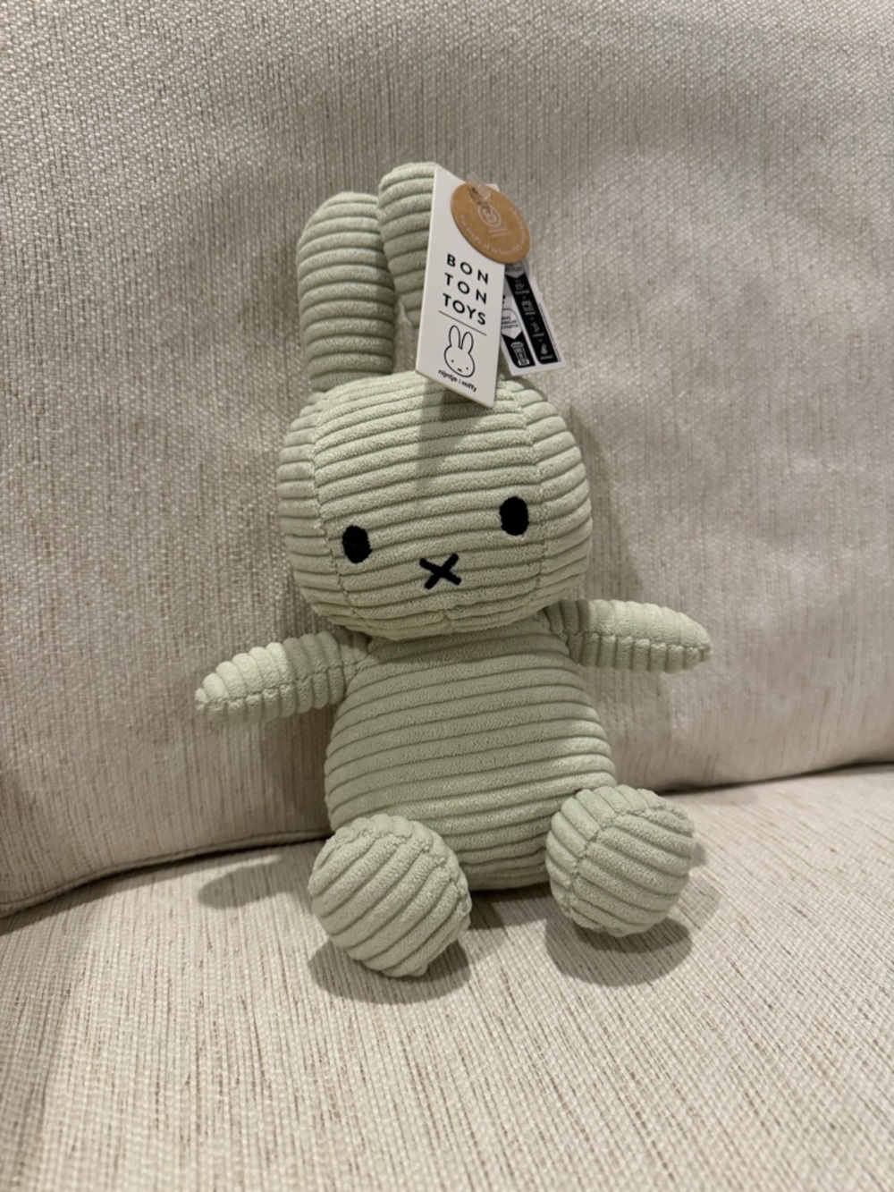Bonton Toys Corduroy Bunny Plush - Sage Green from Spain